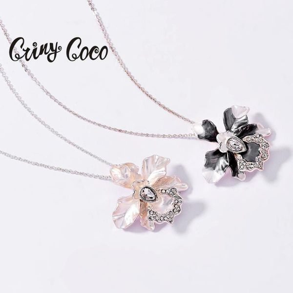 

poppy flower pendants necklaces for women trendy enamel crystal chain choker necklace female ornaments on the neck, Silver