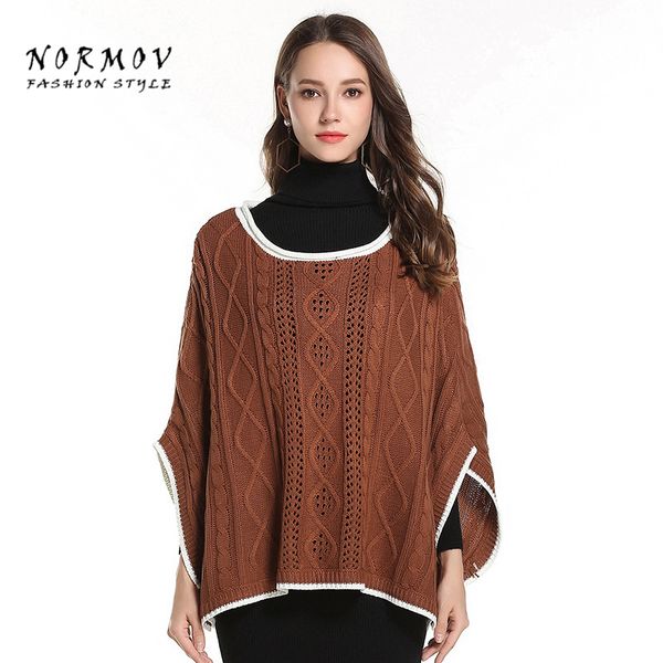 

normov sweater for women winter new solid color stitching print loose five-point sleeve cloak cotton sweater warm casual, Black