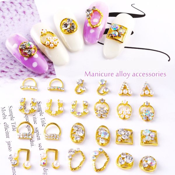 

3d alloy drill diy shaped hollow manicure ornament gold stud manicure accessories diy shell slider nail rhinestones decoration, Silver;gold