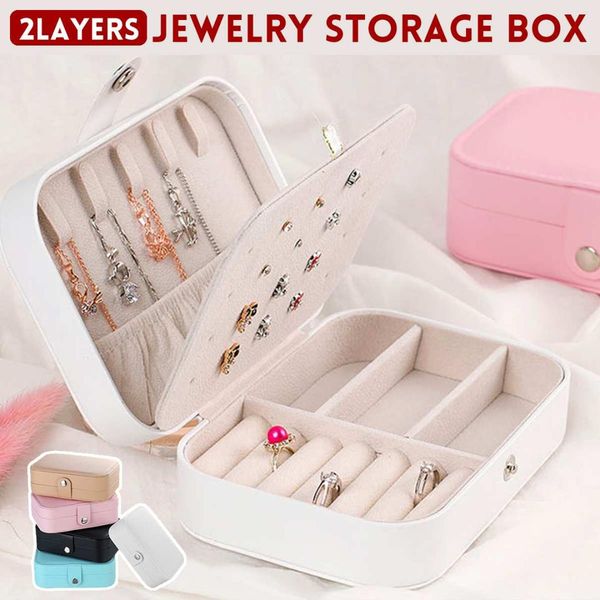 

pu leather jewelry box storage box ring display lady case portable universal jewelry organizer for necklaces, Pink;blue