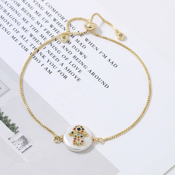 

simple rainbow zircon palm eye couple bracelet gold pearl demon eye adjustable charm jewelry sweet sunshine gift, Black