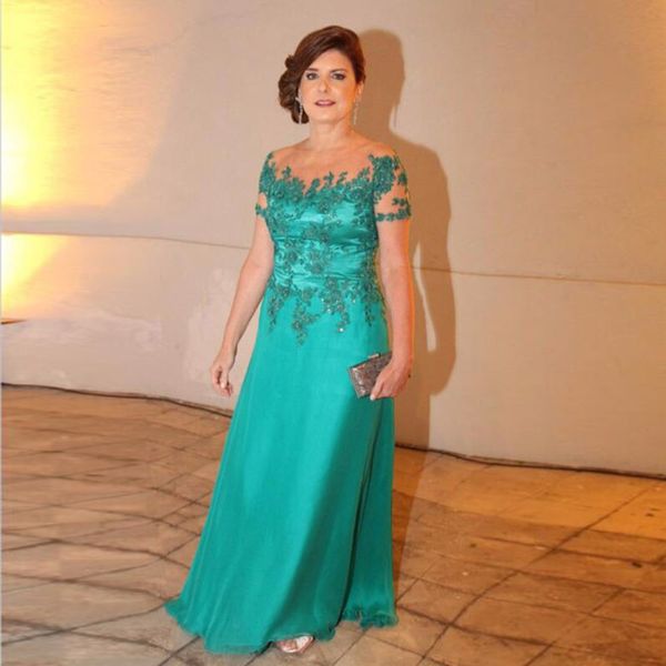 

elegant lace applique mother of the bride dresses sheer neck short sleeves a-line long plus size mother dresses for wedding, Black;red