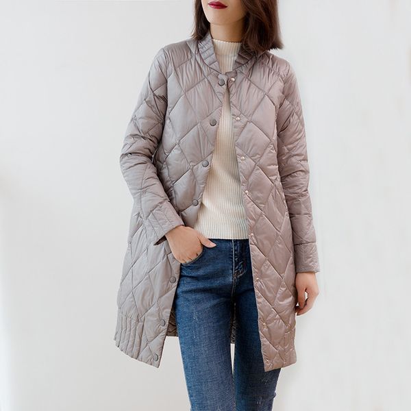 

2018 women ultra light down jackets autumn winter thin white duck down jacket parka female solid midi long outerwear coat ab990, Black