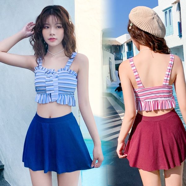 

female student split 2020 slim hipster fairy fan spring swimsuit swimsuit, White;black