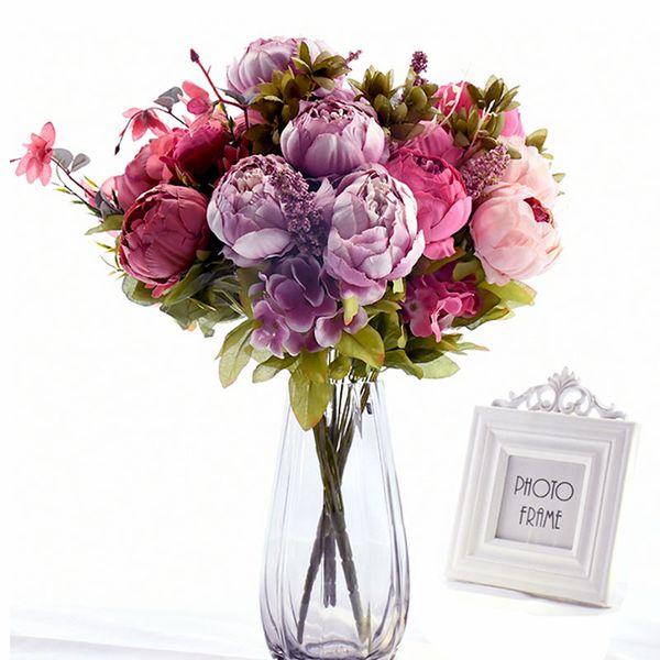 

1bouquet artificial peony flowers silk peony rose flower 6big head 2bud fake flower for diy home l wedding decoration wreath