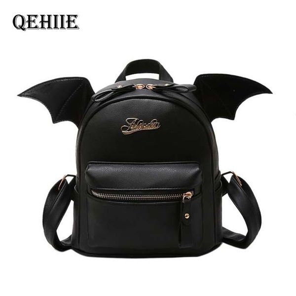 

new travel women black small backpack purse little devil wings fashion mini school bags for teenage girl kawaii leather backpack