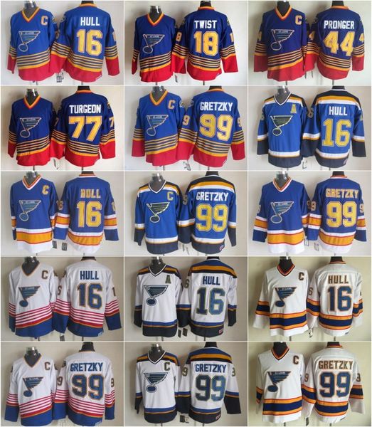 

St. Louis 16 Brett Hull Blues Jersey Men Ice Hockey Vintage CCM 18 Tony Twist 77 Pierre Turgeon 99 Wayne Gretzky 44 Chris Pronger