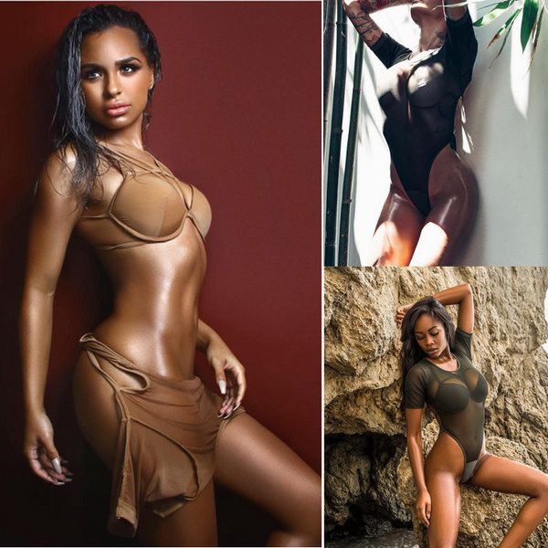 

women bikini set solid swimsuit beachwear swimwear push up sheer bandage bra style bathing perspective two-piece suit
