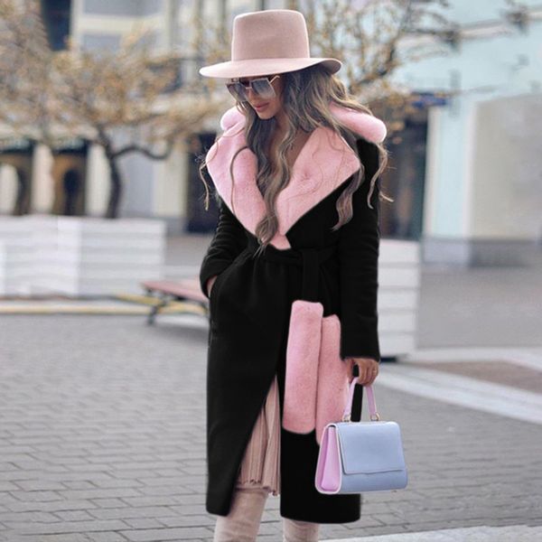 

winter coat women casual new fashion coat thicken turn-down collar woolen with fur collar double sided woolen y110, Black