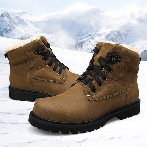 

winter fur non slip snow boots men shoes casual brand quality genuine leather rubber warm ankle boot man big size 38-45, Black