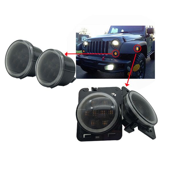 

smoke lens amber led front grille turn signal light & fender side marker parking lamp with halo ring for 2007-2016 wrangler