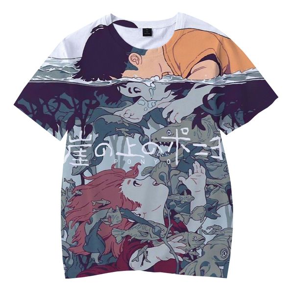 

men's t-shirts ponyo on the cliff 3d print t shirt kids summer fashion casual cartoon t-shirt children harajuku streetwear anime cute, White;black