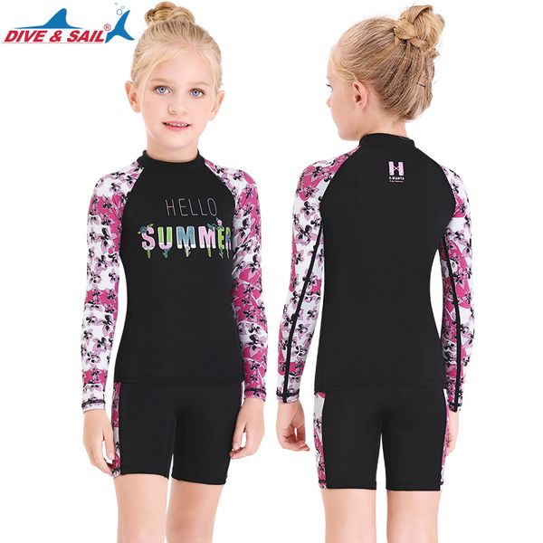 

girls dive skin surf swimsuit two piece swimwear lycra long sleeve wetsuit rash guard surfing scuba surfing suit swimsuit sun uv