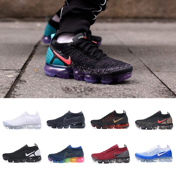 

air vapormax flyknit v1 v2 cushion running shoes fly knit triple black off white designer men athletic sneakers women non-slip trainers