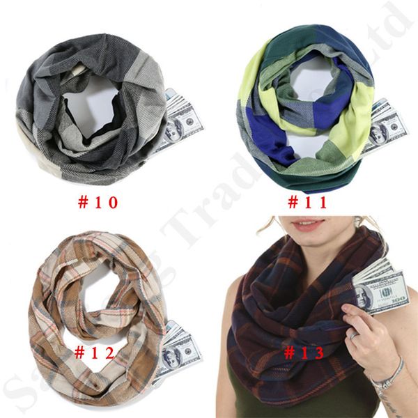 

retro plaid infinity loop scarves travel pocket snood neckerchief wraps check shawl collar lattice neck scarf women winter pashmina a112703, Red;brown