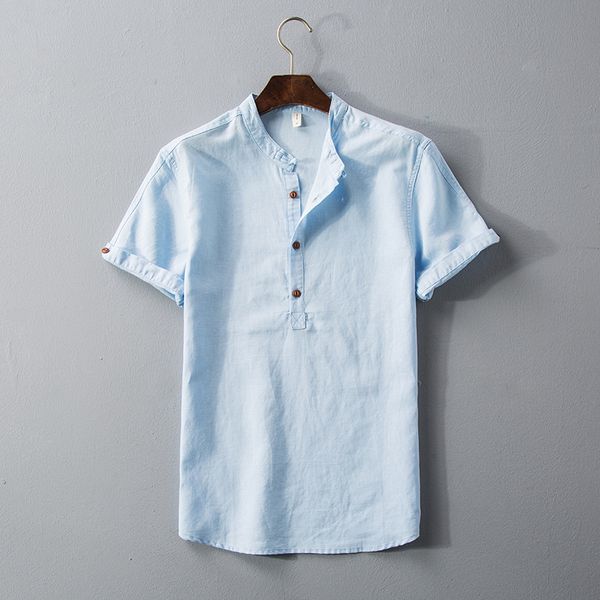 

men's casual shirts 2021 sinicism fashion male summer cotton linen short sleeve shirts/men's stand collar size s-4xl, White;black