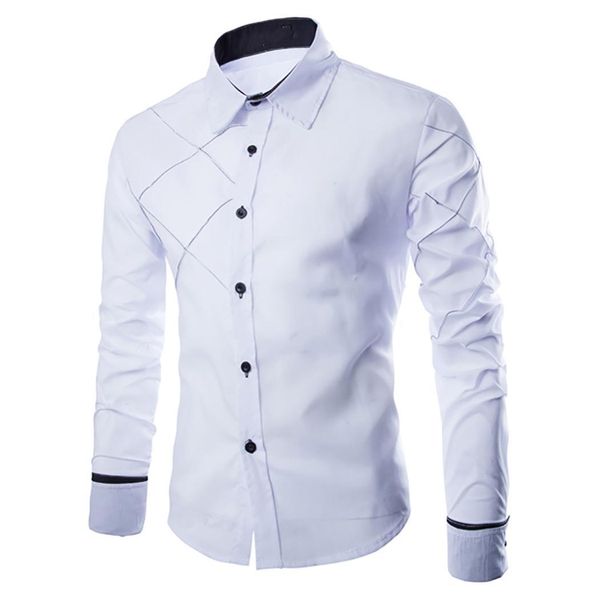 

men long sleeve regular fit shirt fashion casual solid turn down collar shirt for all seasons, White;black