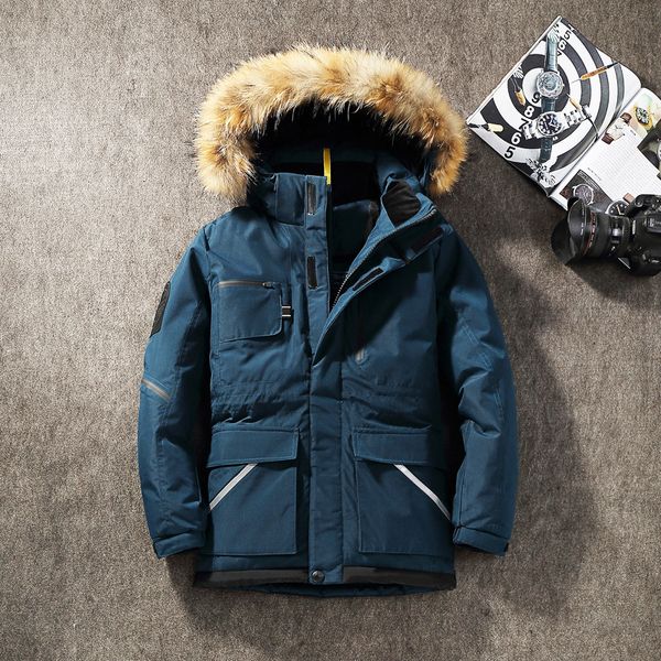 

tcyeek streetwear winter jacket men thick warm duck down coat man korean fashion large fur hooded down parka jacket hiver 201709, Black