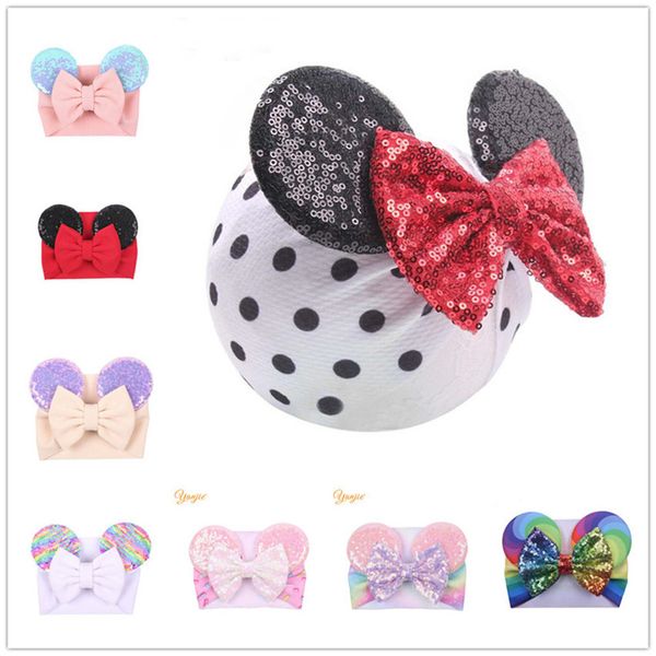 

kids girl mermaid sequins hair band ears bow headwrap hairband sparkle hair dots wraps velvet headband headwear bling hair accessory e22506, Slivery;white