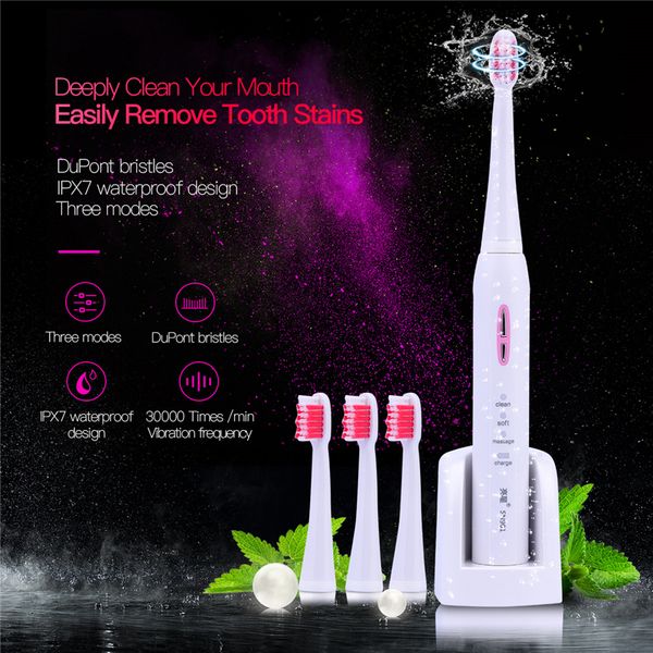 

lansung sn901 ultrasonic sonic electric toothbrush wireless rechargeable tooth brushes with 4pcs replacement heads 2 min timer49