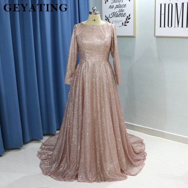 

sparkly muslim evening dresses long sleeves 2019 saudi arabic champagne gold women evening gowns formal party long dress kaftan, White;black