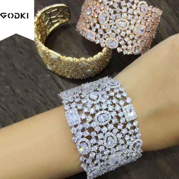 

godki personalize luxury simple initial knot open cuff bangles/bracelets for women wedding full zircon dubai bridal jewelry 2020, Black