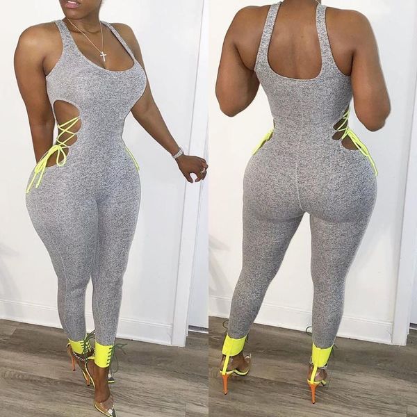 

casual women ribbed jumpsuits skinny ribbed hollow out jumpsuit high elasticity bodysuit raised lines pattern jumpsuit, Black;white