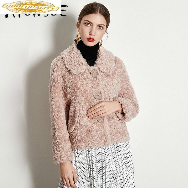

real fur coat women clothes 2019 autumn winter coat women sheep shearing 100% lamb fur jacket korean 1930-q yy1901, Black