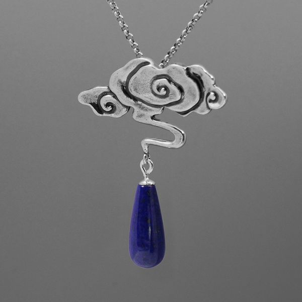 

inature 925 sterling silver lapis lazuli vintage cloud necklaces pendants for women jewelry