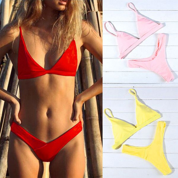 

bikini 2019 women swimsuits solid yellow red bikini push up swimsuit beachwear bathing suit thong biquini set ladies, White;black
