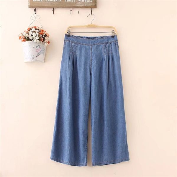 

plus size basic licht denim jeans vrouwen hoge wijde pijpen jeans vintage stijl hoge kwaliteit cowboy denim broek, Blue