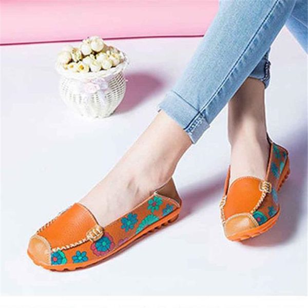 

women leather shoes loafers soft leisure flats female casual 2019 new fashion flat outdoor female slip-ons zapatos mujer orange, Black