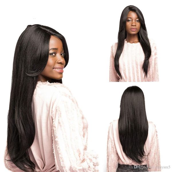 

натуральный черный 1b # боковая часть синтетические волосы парики с чёлкой длинные прямые glueless термостойкие волокна шпилька для чернокож, Black