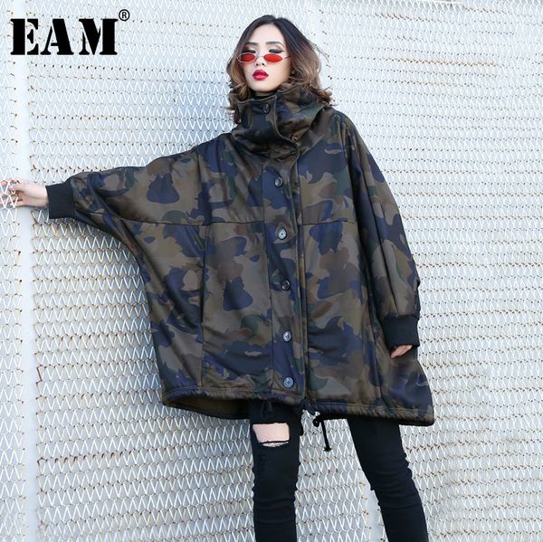 

eam] loose fit camouflage with fleece oversized jacket new lapel long sleeve women coat fashion tide autumn winter 2019 1h259, Black;brown