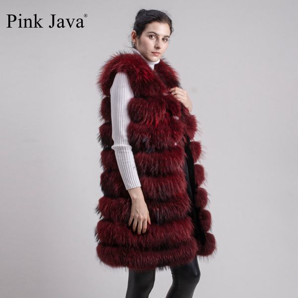 

pink java qc1805 real raccoon fur vest long fur gilet women's winter coat fluffy wholesale, Black