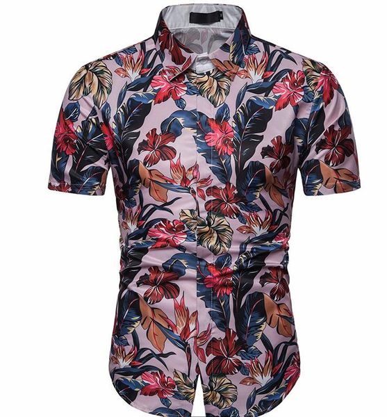

мода мужская одежда печати цветочные с коротким рукавом повседневные рубашки праздник мандарин воротник весна лето топы тис, White;black