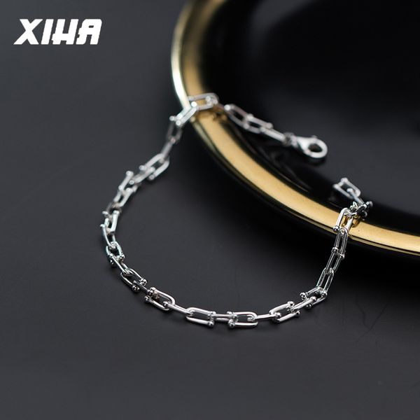 

xiha 925 sterling silver bracelets geometric chain link silver bracelet 925 ladies fashion jewelry gift mothers day dropshipping, Golden;silver