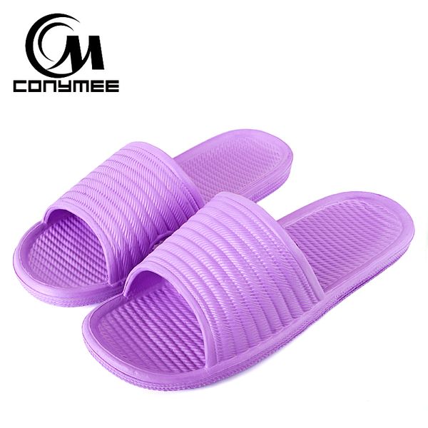 

conymee summer shoes woman 2019 candy color indoor home slippers flat sandals men women beach sandals bath slippers flip flops, Black