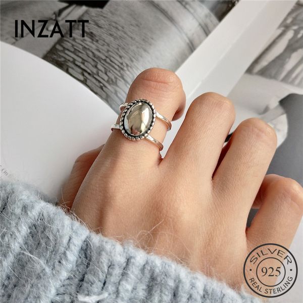 

inzareal 925 sterling silver minimalist vintage matte oval openwork ring for fashion women 2018 fine jewelry accessories gift, Golden;silver