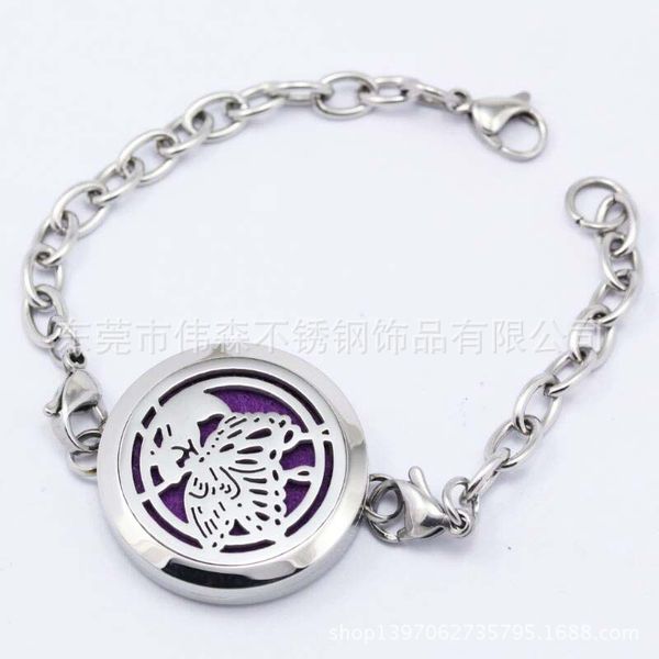 

manufacturers direct selling stainless steel magnet butterfly hollow out bracelets essential oil perfume titanium steel bracelet, Silver