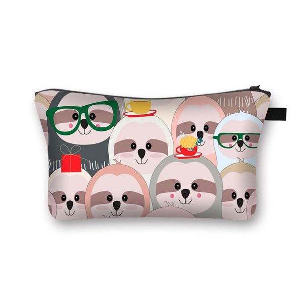 

смешные животные малого макияж сумка сумка для женщин и девочек лени printed cosmetic организатор для путешествий косметических случаев