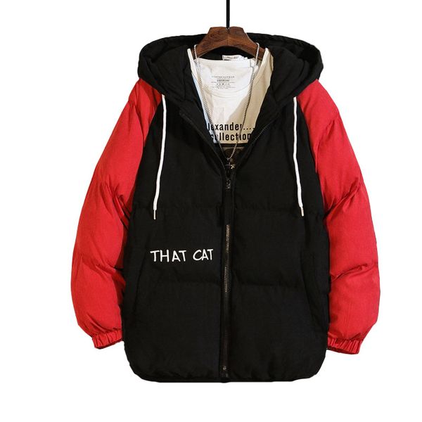 

2018 winter large size cotton men's short bread clothing fashion color matching hooded casual cotton clothing men's jacket gb002, Black