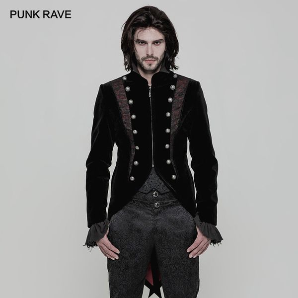 

punk rave gothic gorgeous black-red velvet jacquard tailcoat with back uses the corn mens coats and jackets goth dresses, Black;brown