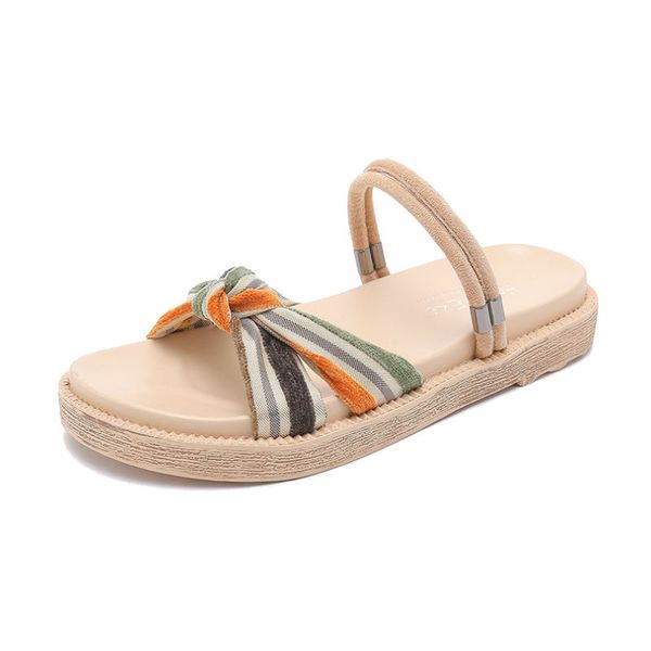 

crisscross knot slide sandals woman 2020 summer beach slippers plus size 34-43 striped women's sandals holidays outdoor slippers, Black