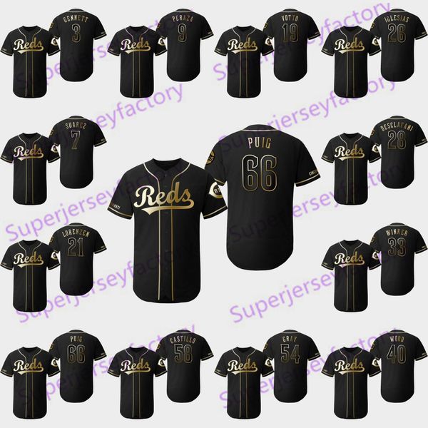 

66 Yasiel Puig 2019 Golden Edition Matt Kemp Jesse Winker Scooter Gennett Joey Votto Eugenio Suarez Jose Peraza Scott Schebler Reds Jersey