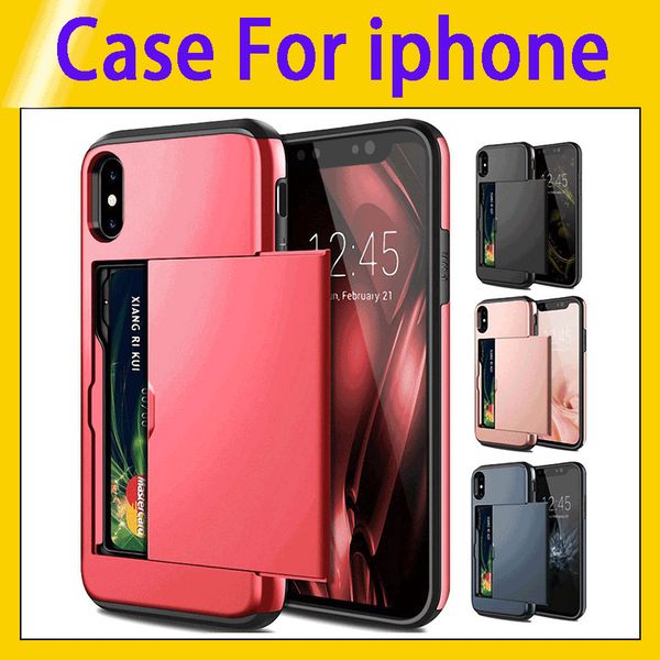 

hybrid credit card case for iphone x xr xs max phone cover case slide back cover case with soft tpu bumper for iphone 6 7 8 plus