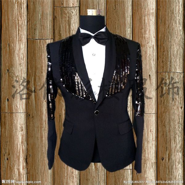 

s-5xl 2019 new men's clothing fashion slim black sequins suit jacket stage plus size formal dress singer costumes, White;black