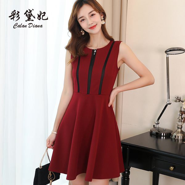 

calan diana 2019 spring and summer new korean version of casual-style dress women's fashion slim was thin stitching bottoming skirt, Black;pink