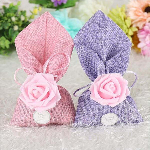 

gift wrap 50pcs handmade jute burlap bag drawstring wedding favor bags for decoration party package