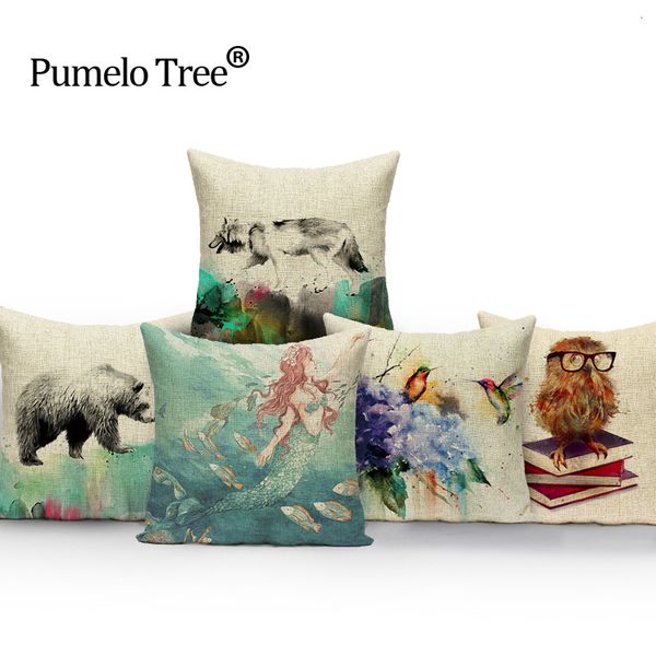 

owl cushion covers fashion animal colorful deer wolf bear car decorative throw pillow case custom pillow cover sofa home decor